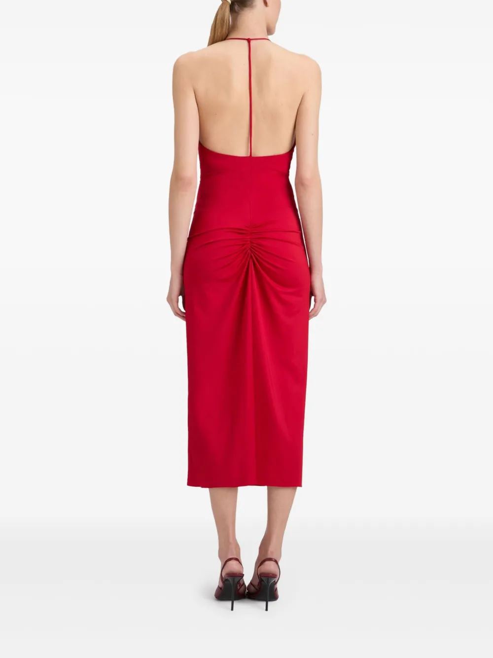 Victoria Beckham V-neck ruched midi dress Rood