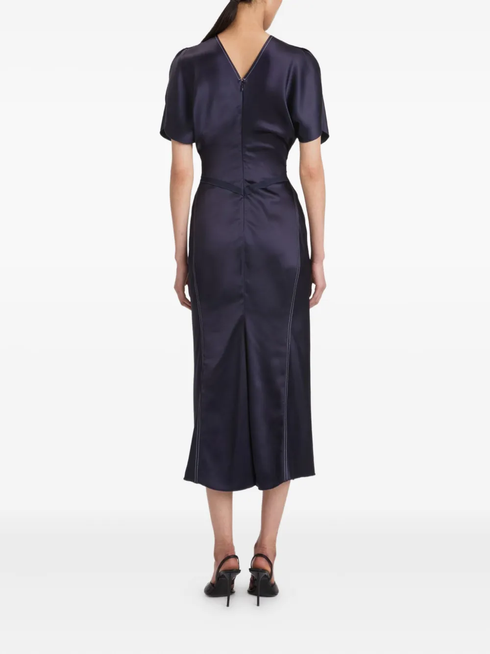 Victoria Beckham Midi-jurk met gesmockte taille Blauw