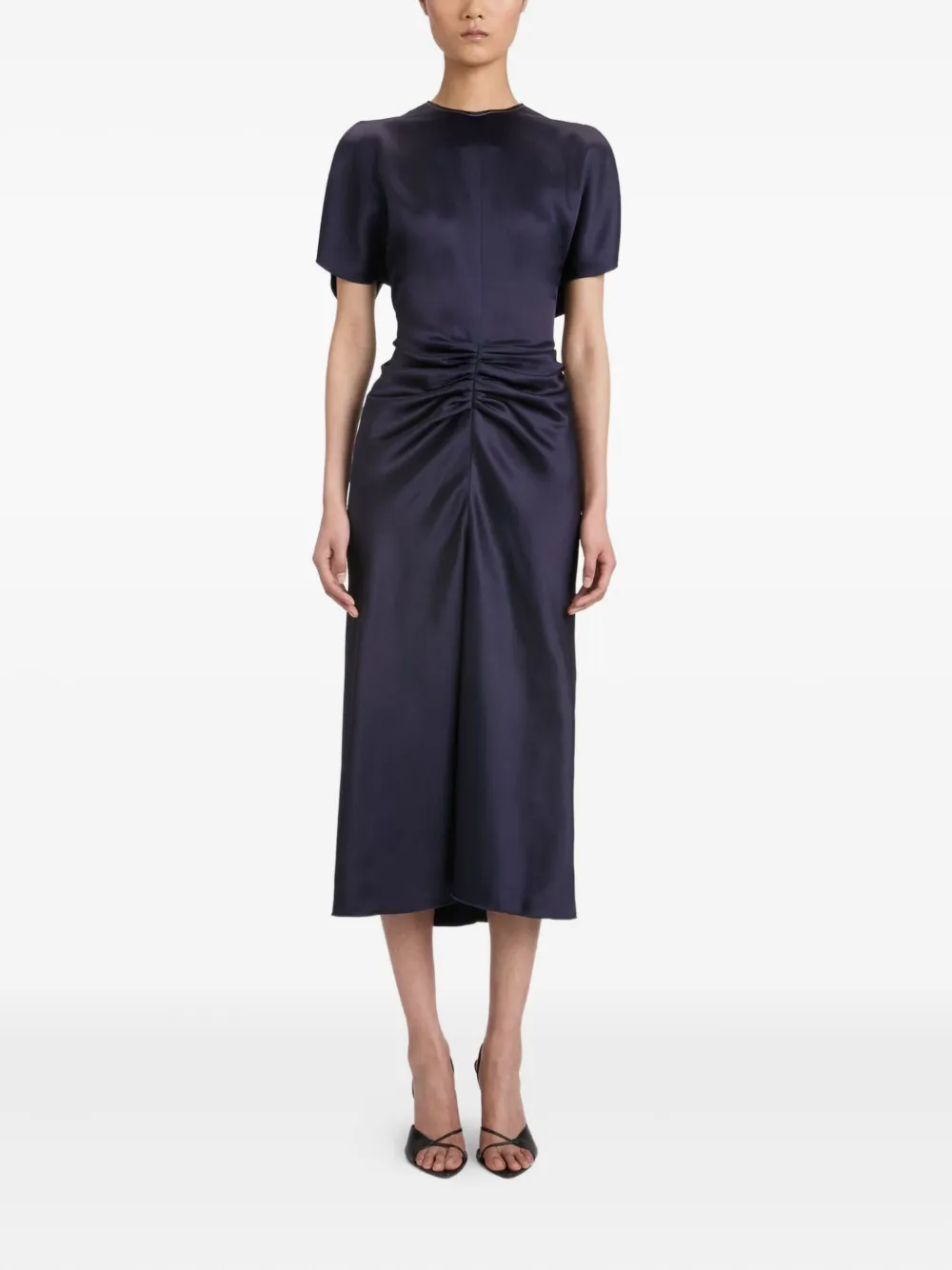 Victoria Beckham Midi-jurk met gesmockte taille Blauw