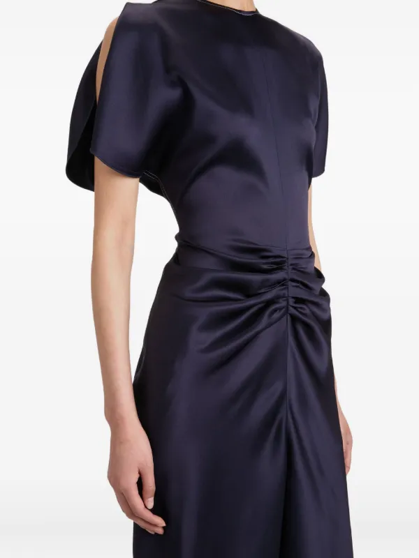 gathered waist midi dress victoria beckham Victoria Beckham Eve Gathered-Waist Satin Midi Dress