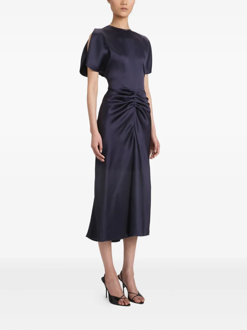 Victoria Beckham Midi-jurk met gesmockte taille Blauw