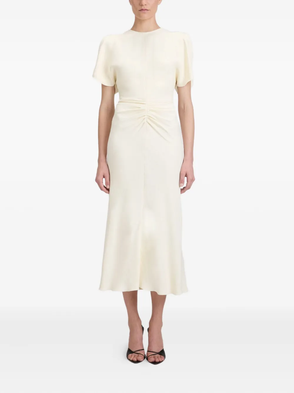 Victoria Beckham Midi-jurk met gesmockte taille Beige
