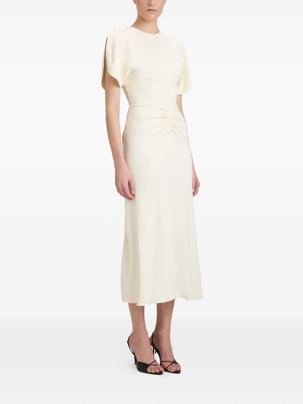Victoria Beckham Midi-jurk met gesmockte taille Beige