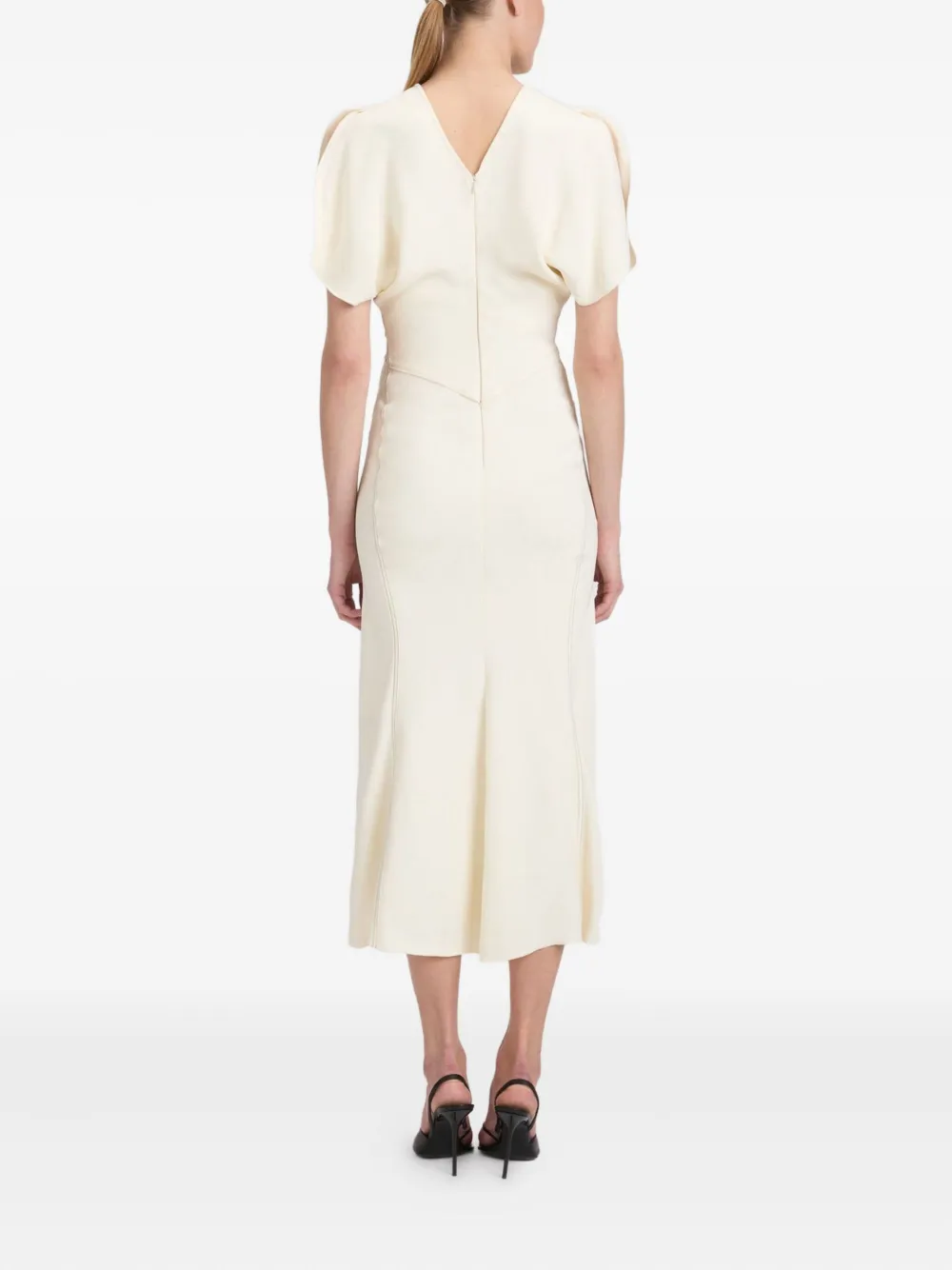 Victoria Beckham Midi-jurk met gesmockte taille Beige