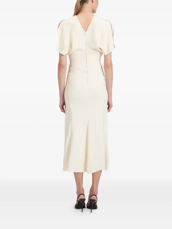 Victoria Beckham Gathered Waist Midi Dress Neutrals FARFETCH JO