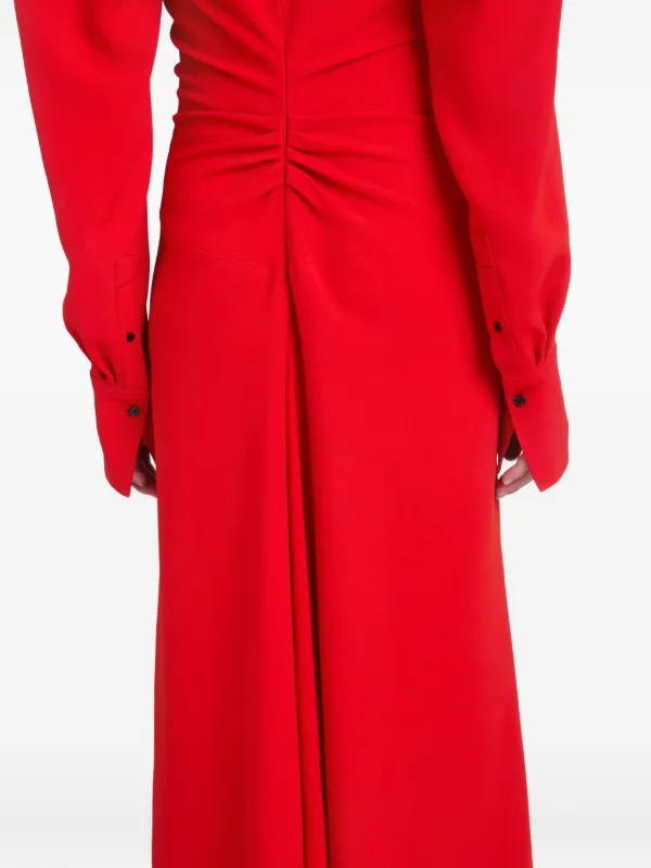 Victoria Beckham long-sleeve polo-collar Midi Dress | Red Victoria Beckham long-sleeve polo-collar Midi Dress | Red
