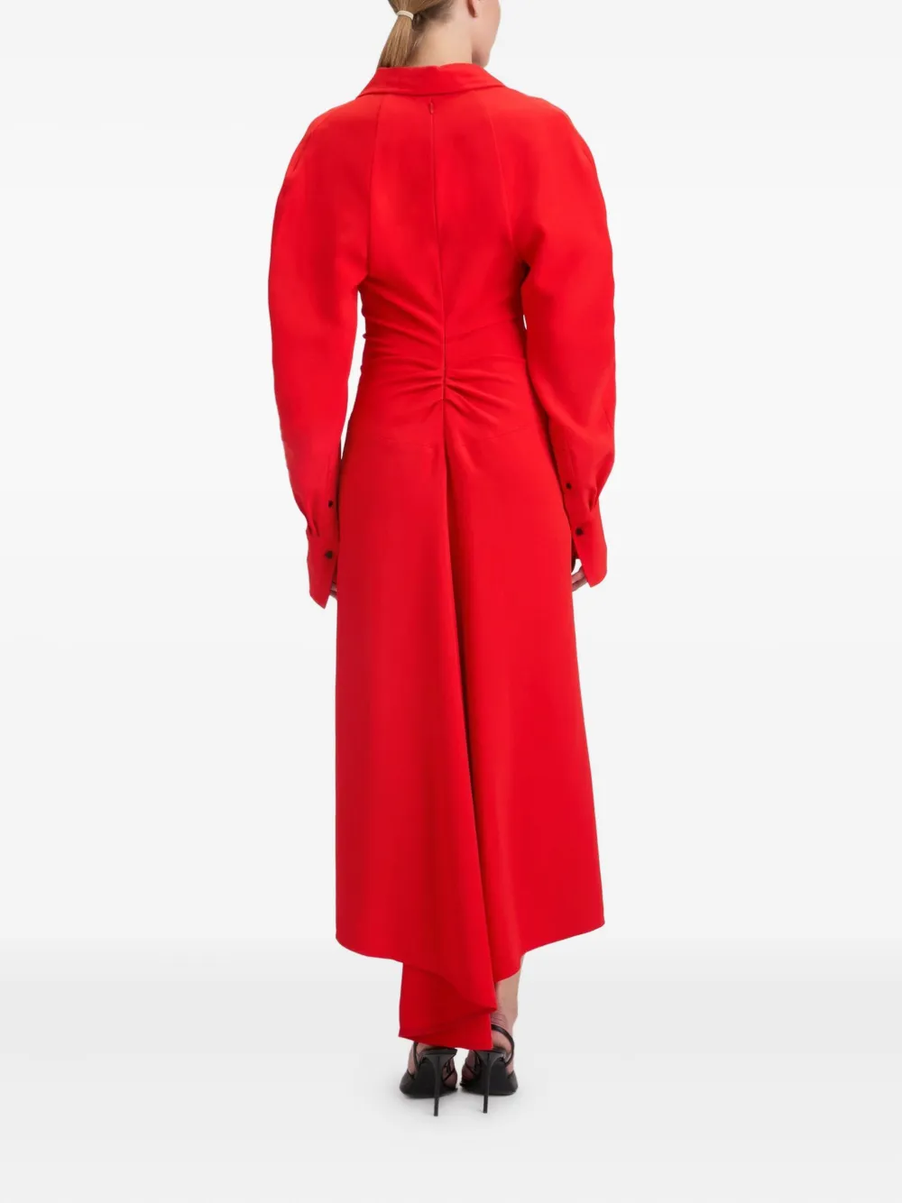 Victoria Beckham Midi-jurk met polokraag en lange mouwen Rood