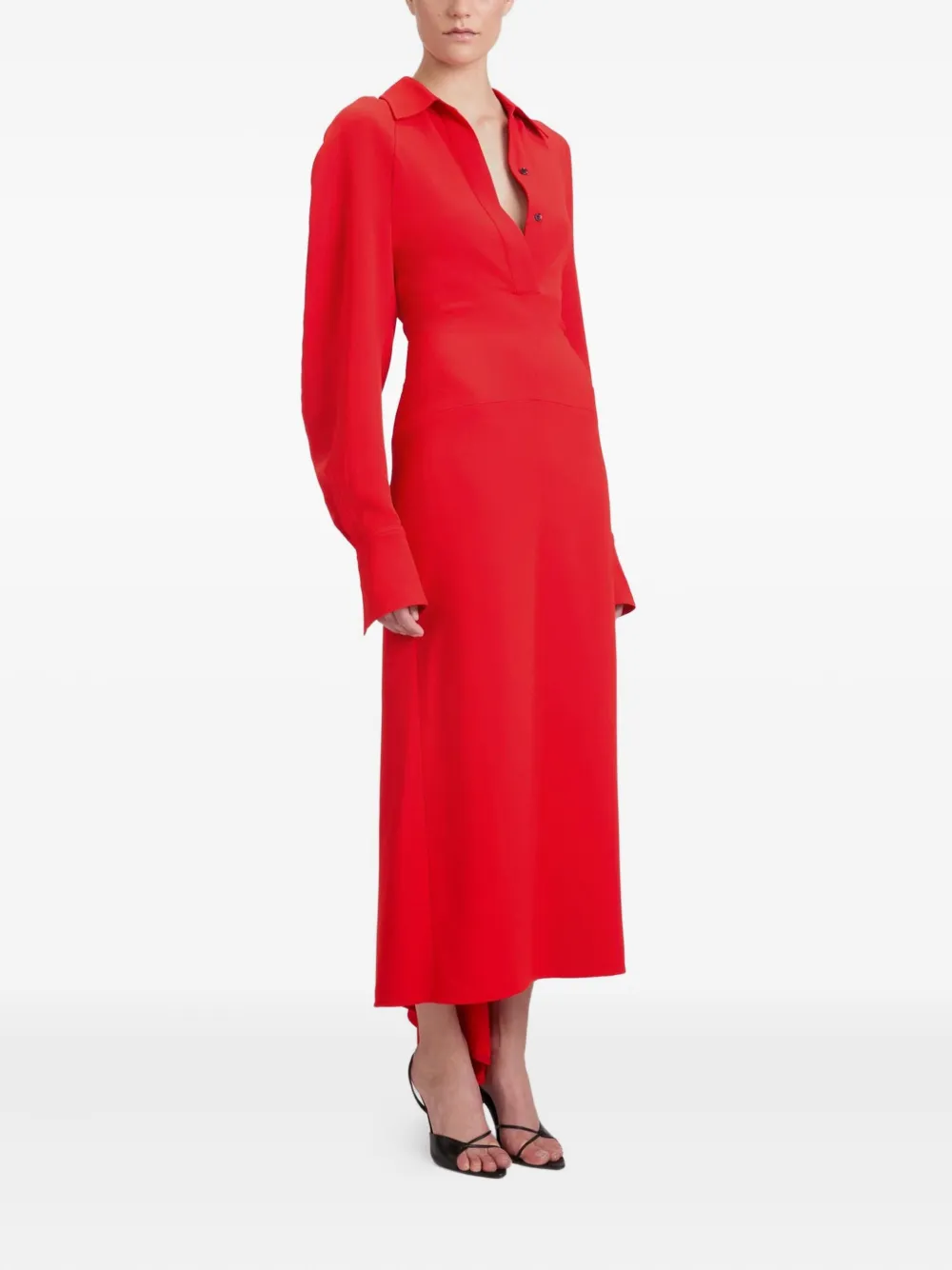 Victoria Beckham Midi-jurk met polokraag en lange mouwen Rood