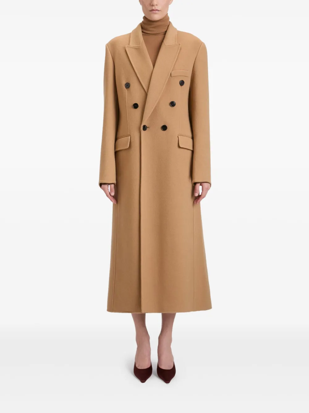Victoria Beckham Wollen jas met dubbele rij knopen Bruin