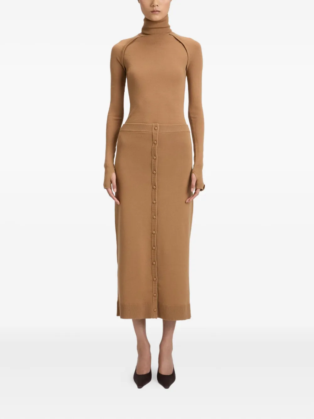 Victoria Beckham Midi-rok met knoopdetail Bruin