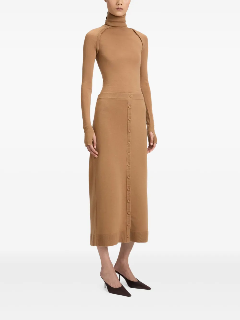 Victoria Beckham Midi-rok met knoopdetail Bruin