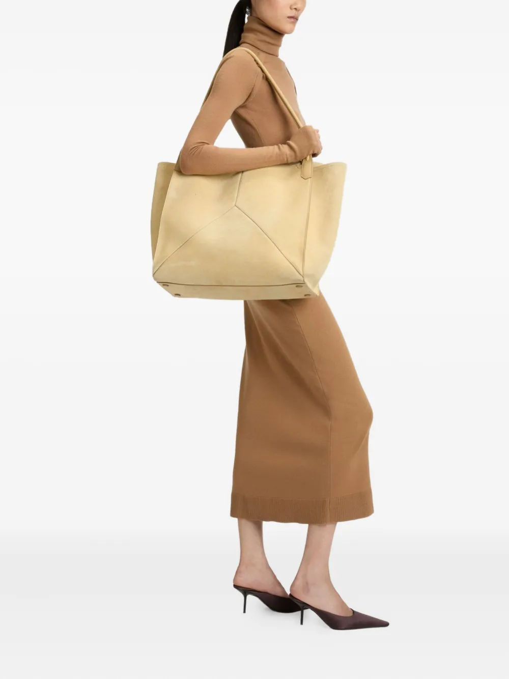 Victoria Beckham Shopper met suède vlakken Beige