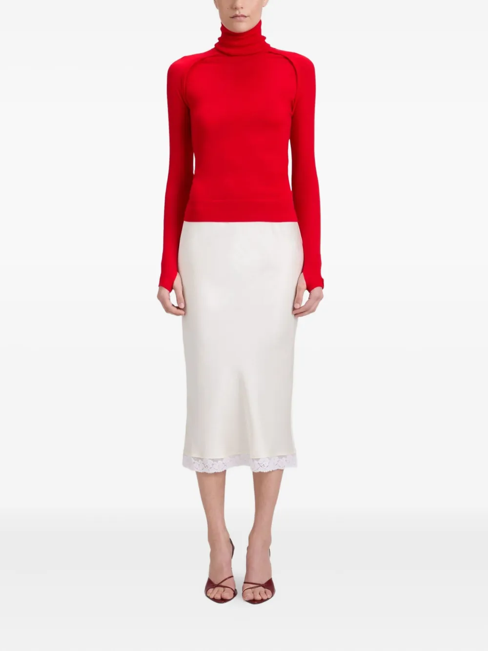 Victoria Beckham Lace Trim Slip midi skirt Wit