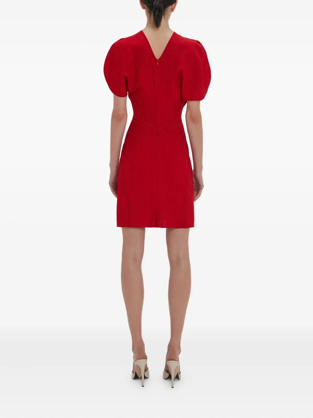 Victoria Beckham Gesmockte mini-jurk met pofmouwen Rood