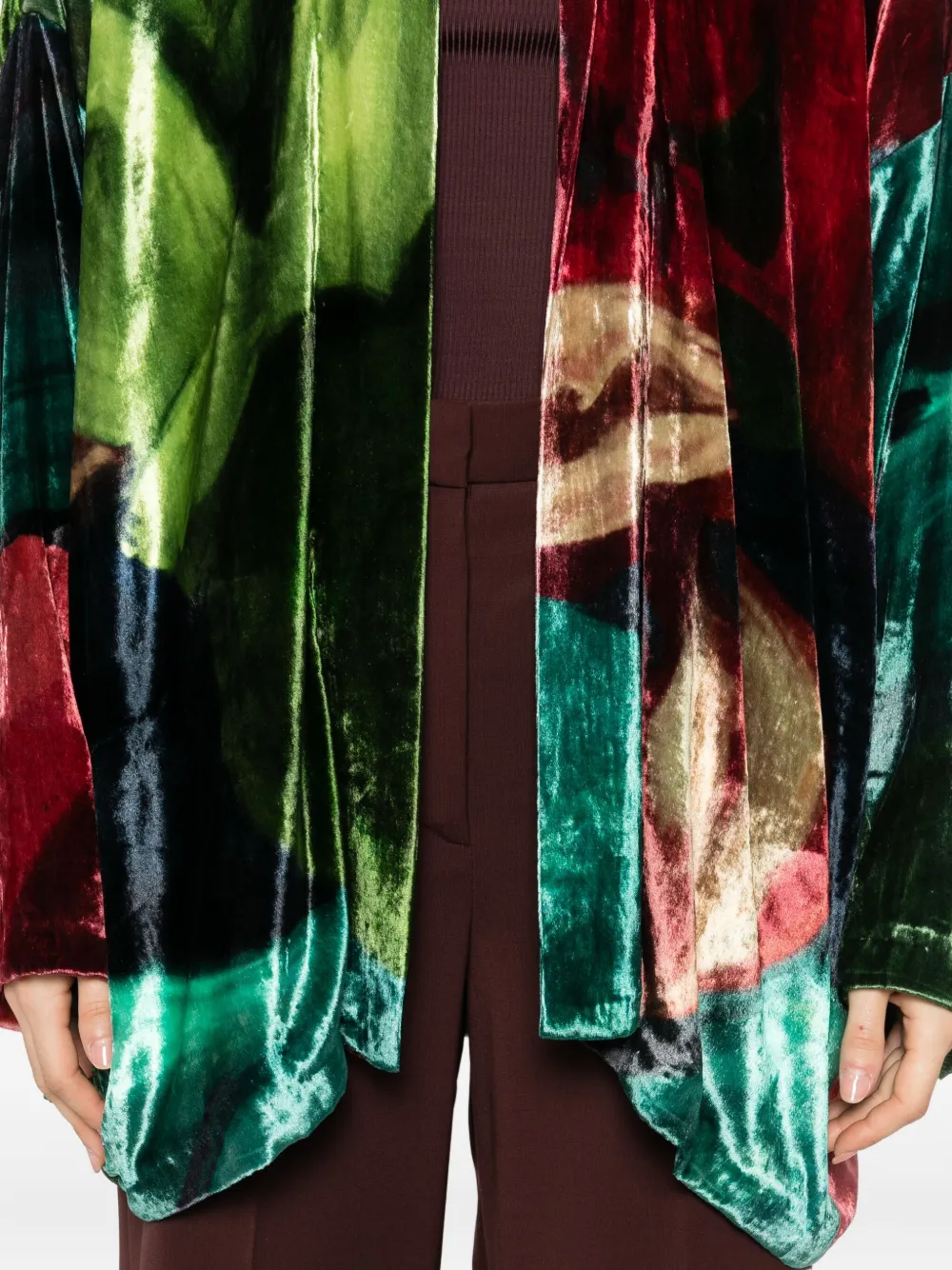 Yavi Abstract-print Velvet Jacket In Green