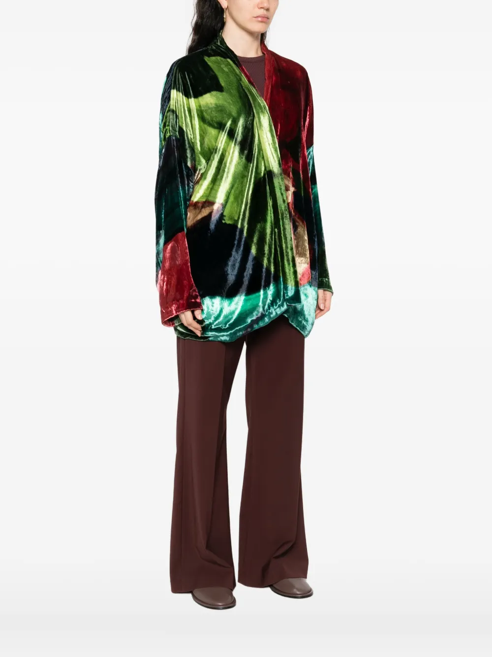 Yavi Abstract-print Velvet Jacket In Green