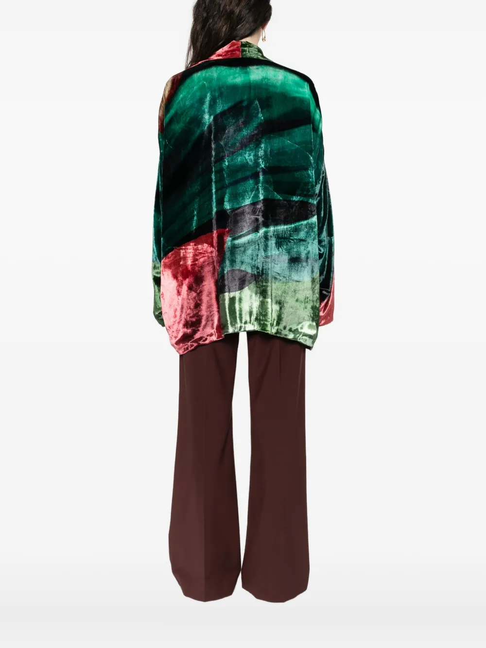 Yavi Abstract-print Velvet Jacket In Green