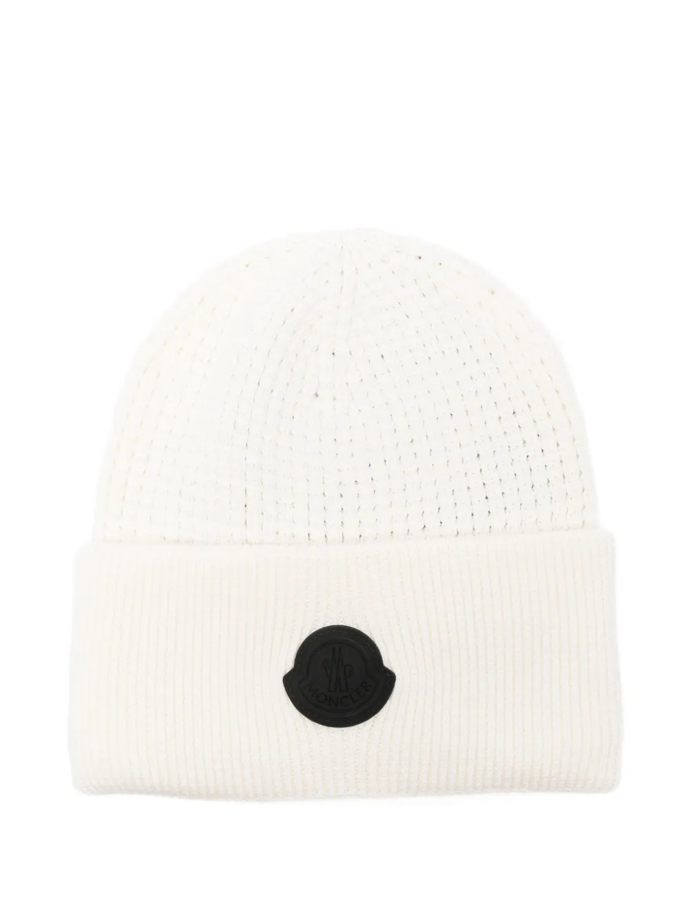 Moncler logo-patch waffle-knit beanie | White | Image 1