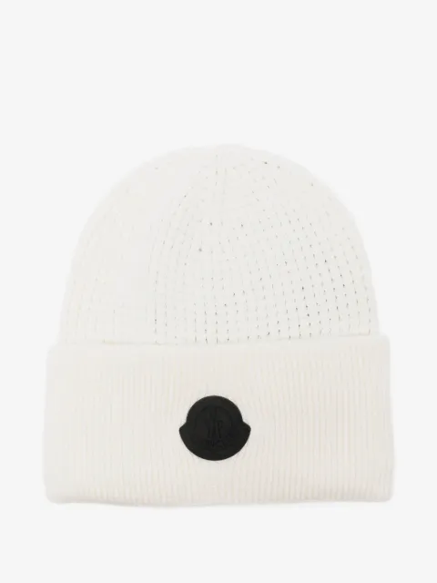 Moncler logo-patch waffle-knit beanie