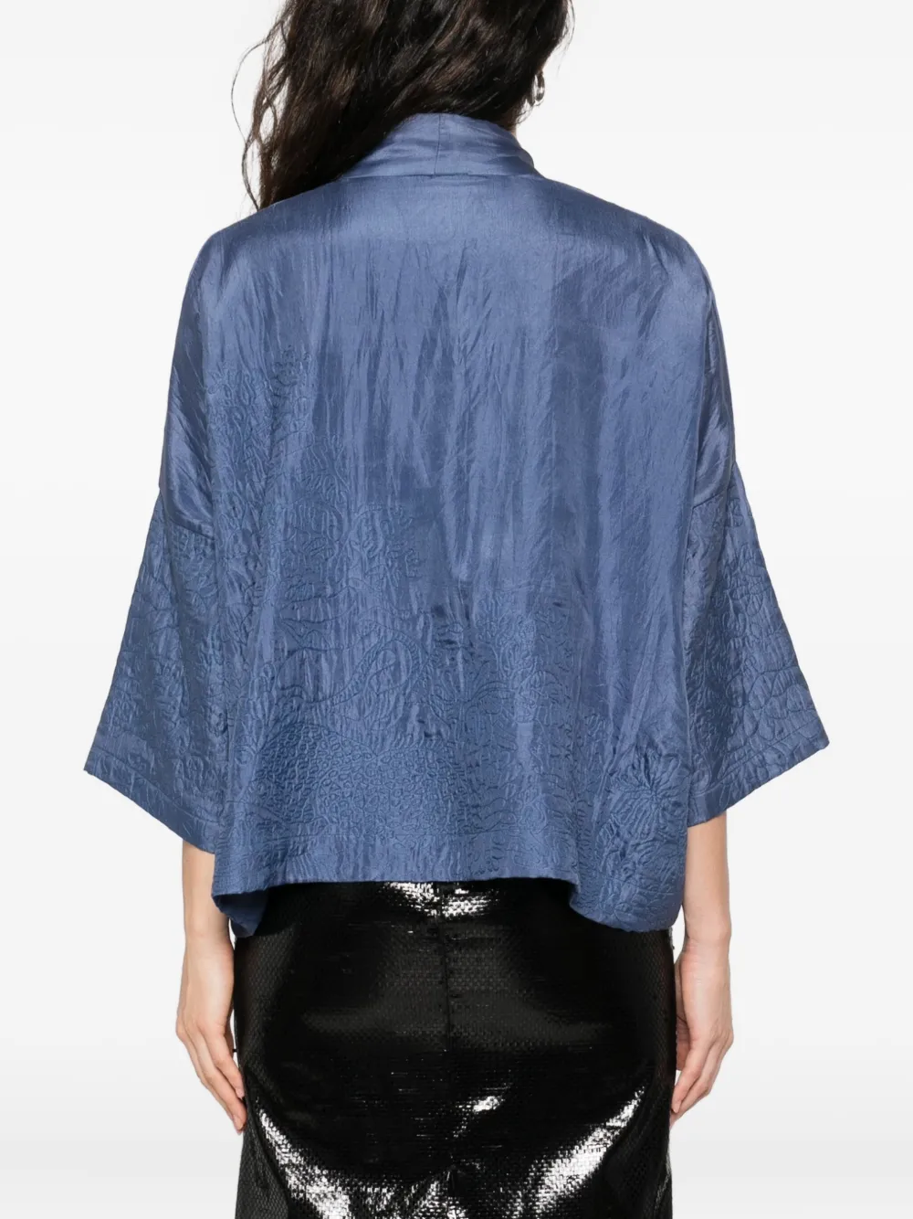 YAVI Zijden jack met textuur Blauw