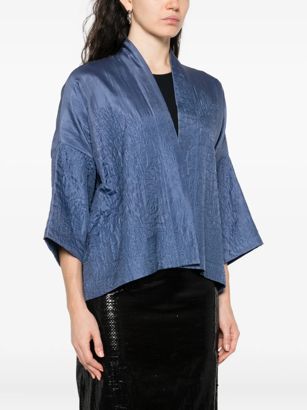 YAVI Zijden jack met textuur Blauw