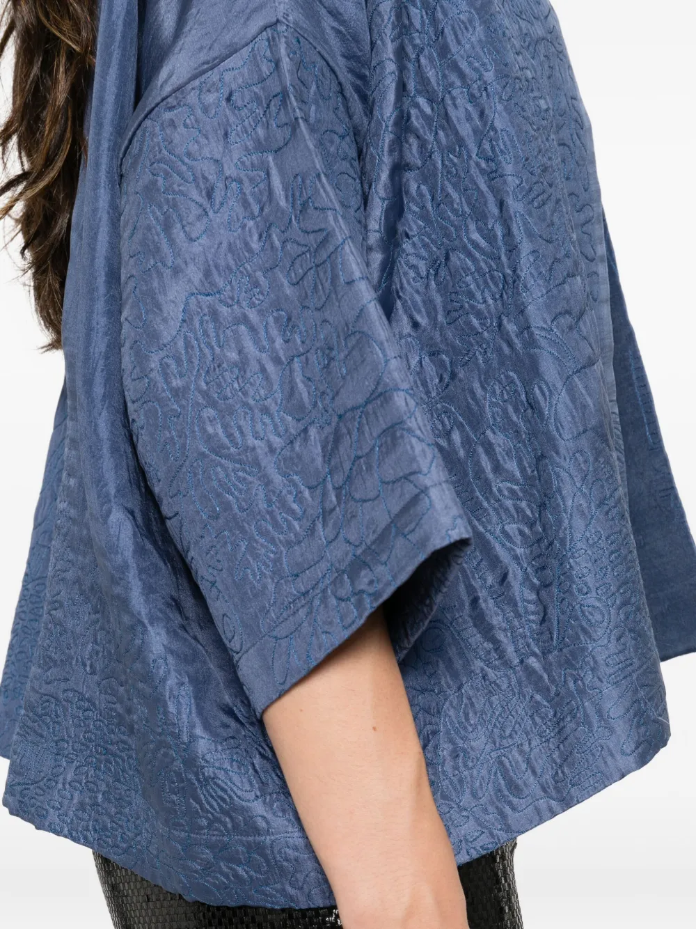 YAVI Zijden jack met textuur Blauw
