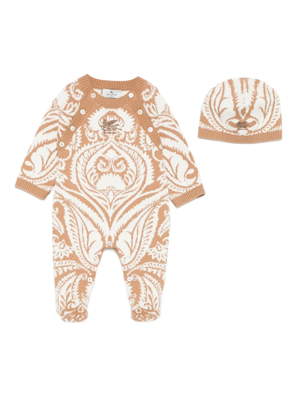 ETRO KIDS Twee gebreide rompers met damask-patroon Beige