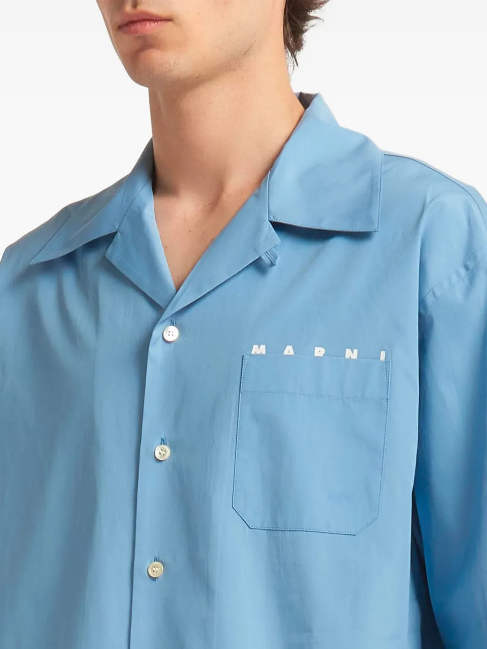  Marni Chemise Ample à Logo Brodé - Bleu 