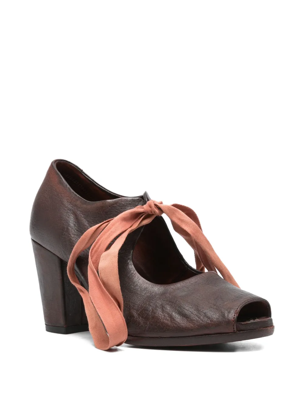 Sartori Gold 70mm laced peep-toe pumps Brown