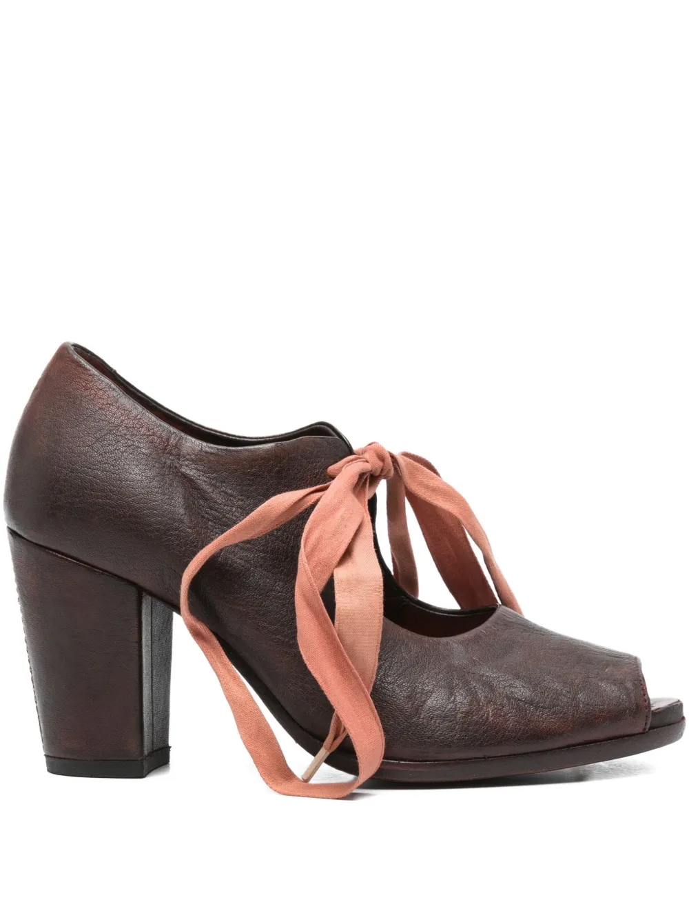 Sartori Gold 70mm laced peep-toe pumps Brown