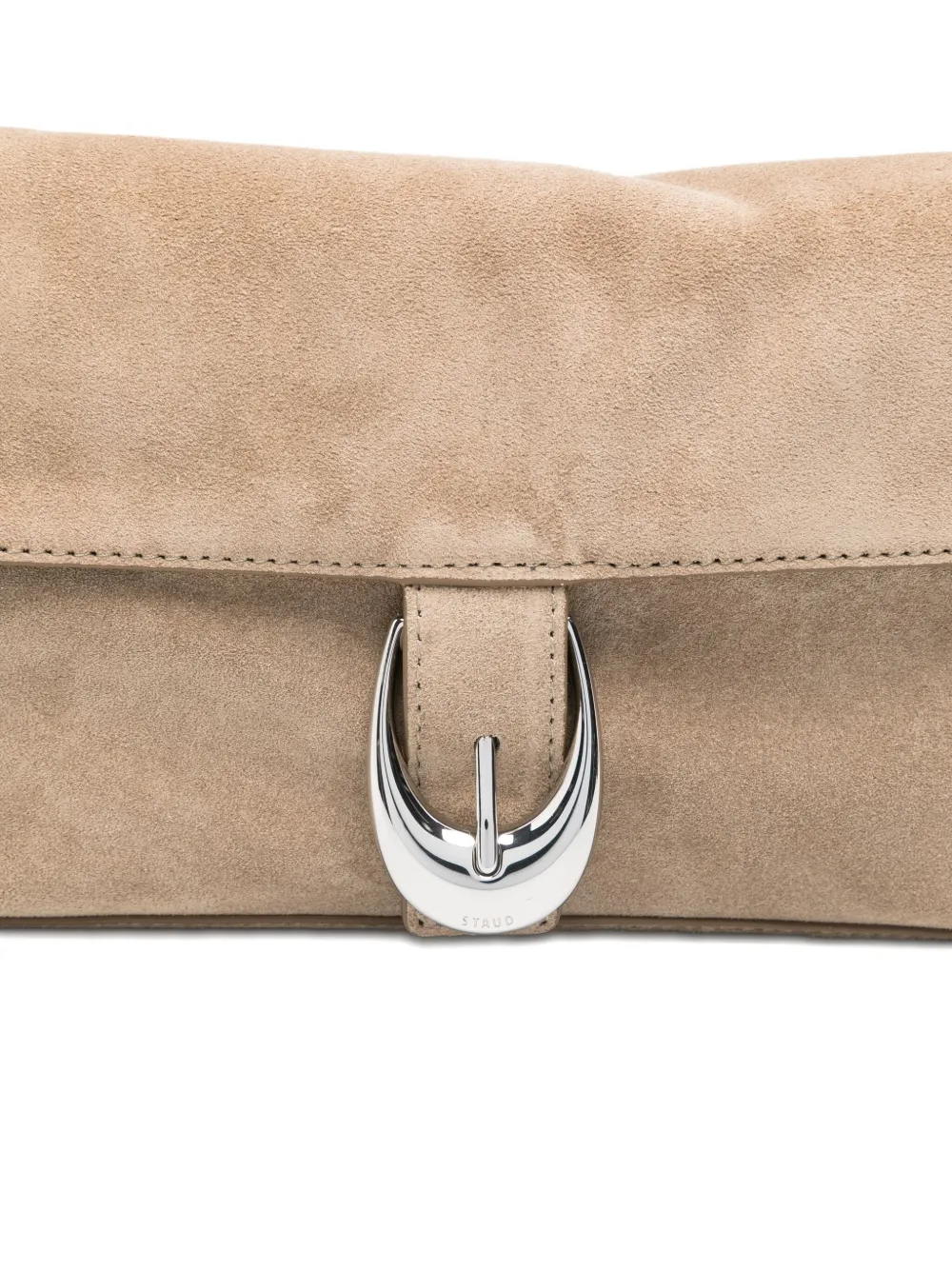 STAUD Harlow buckled suede shoulder bag Grijs