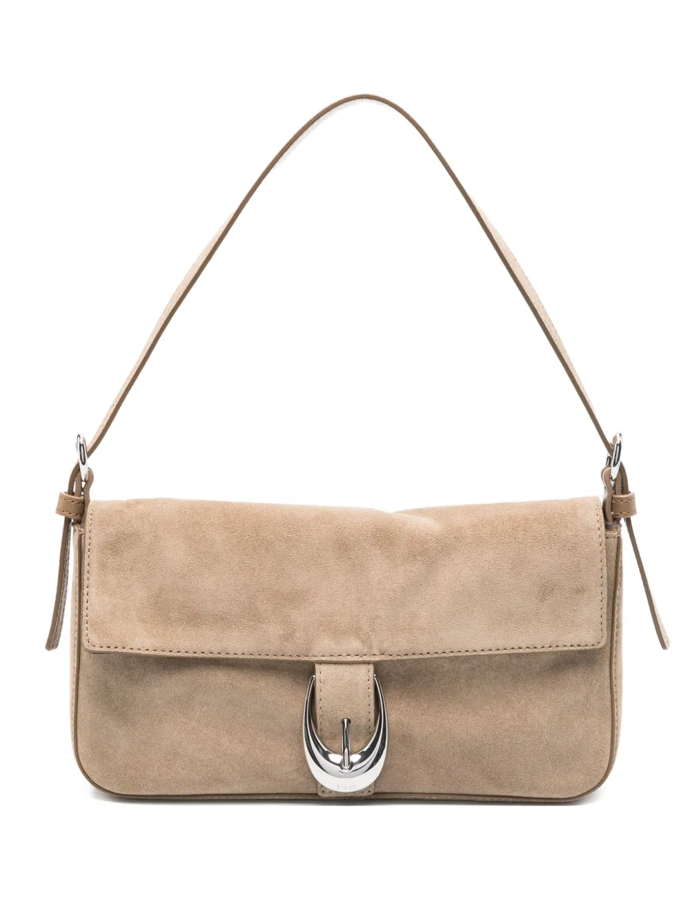 STAUD Harlow buckled suede shoulder bag Grijs