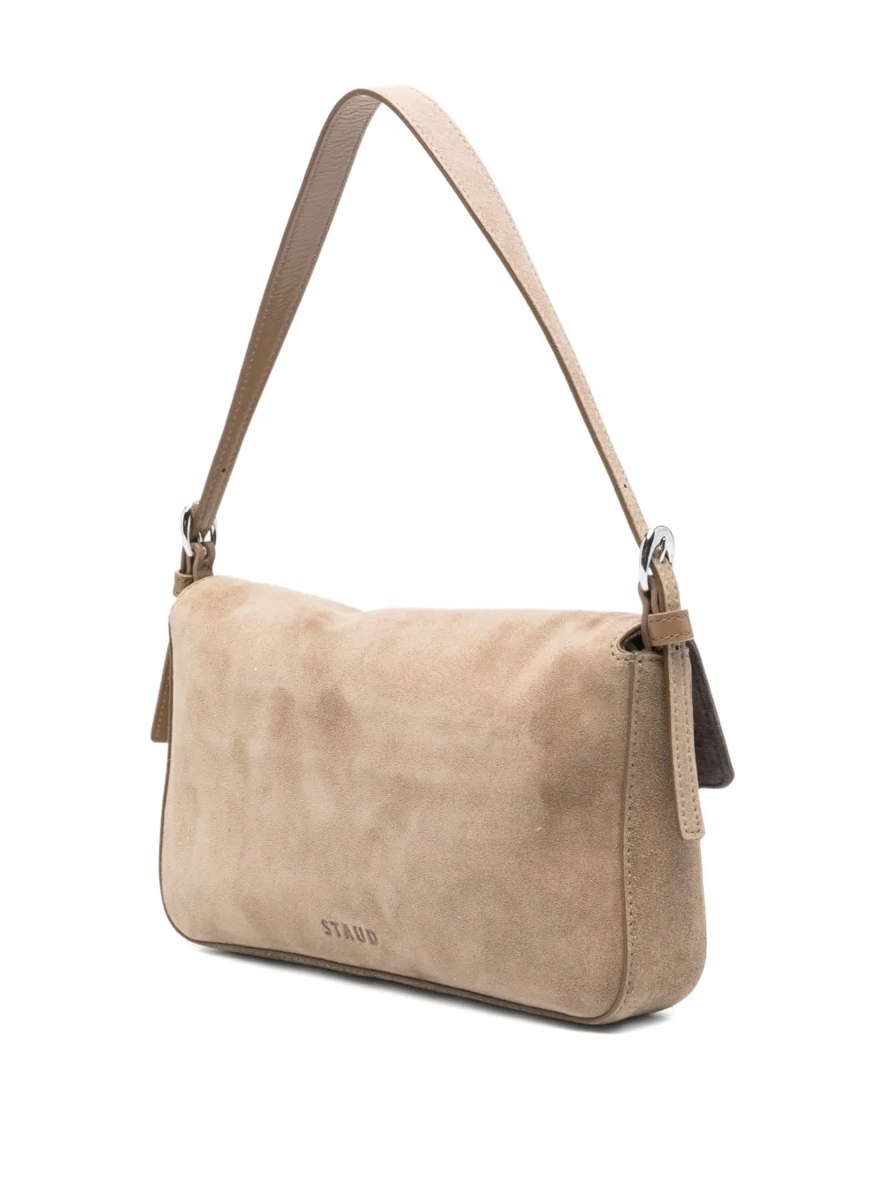 STAUD Harlow buckled suede shoulder bag Grijs