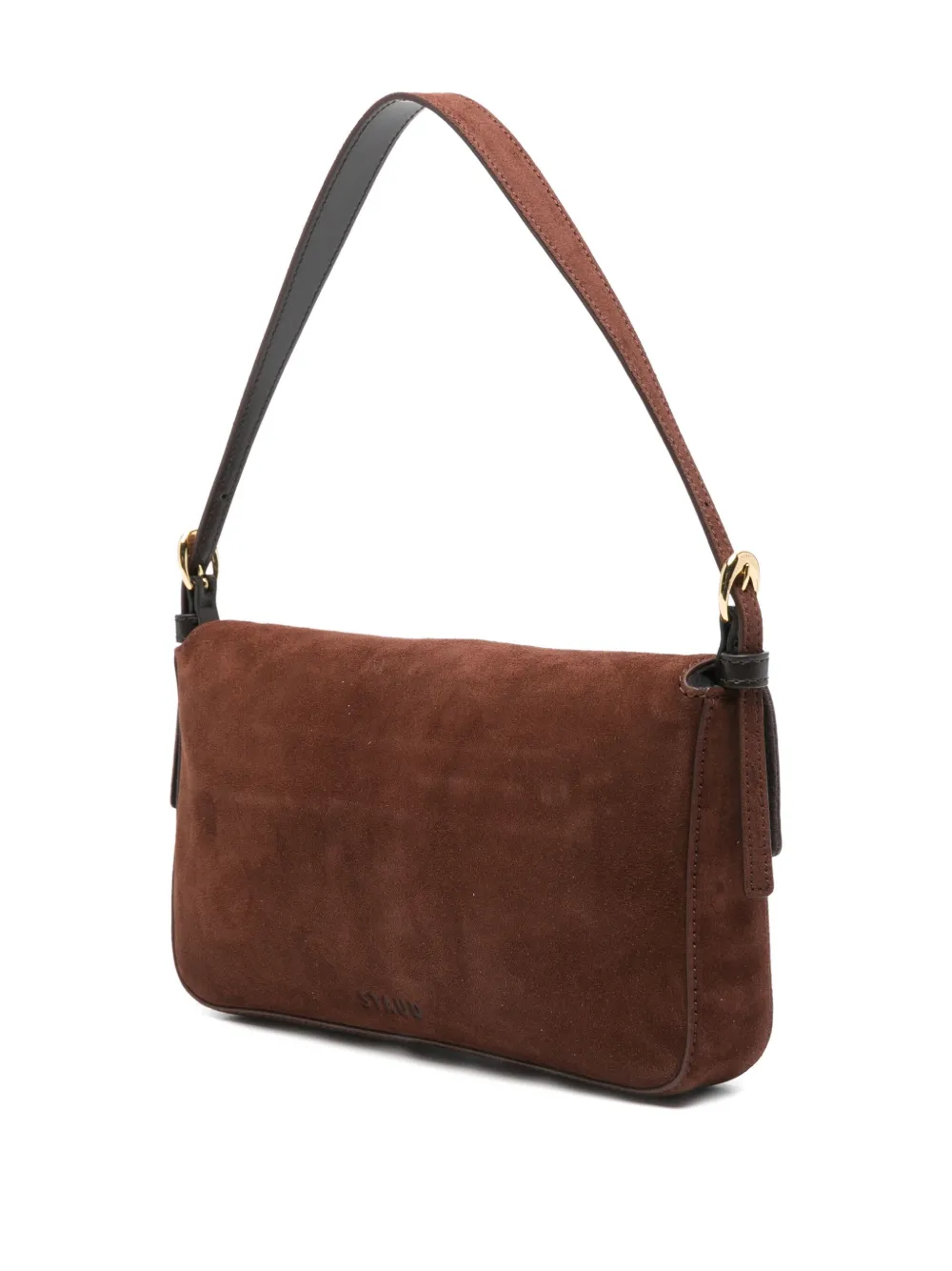 STAUD Harlow buckled suede shoulder bag Bruin