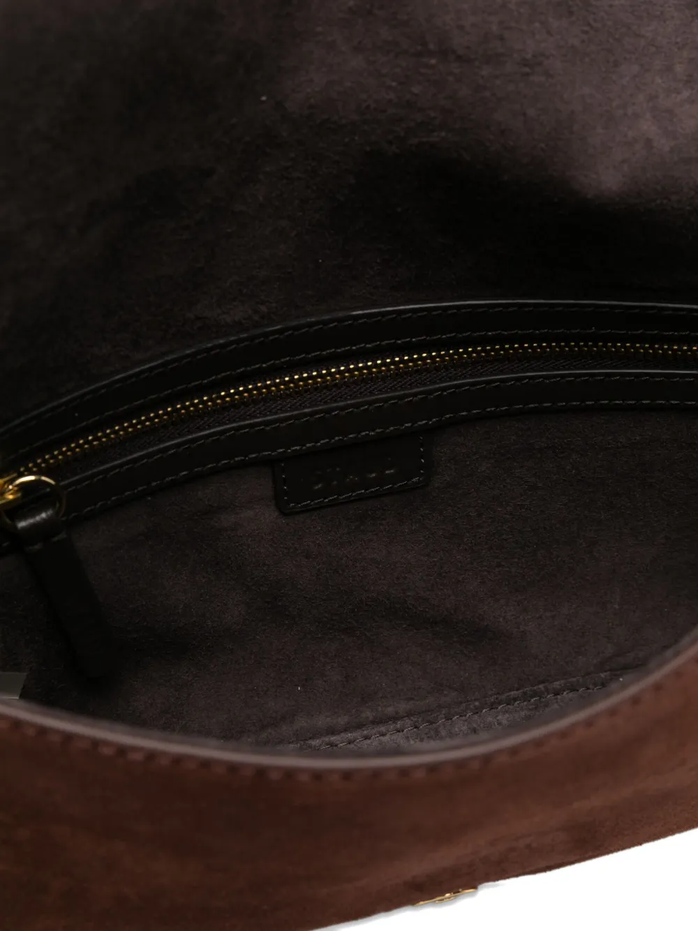 STAUD Harlow buckled suede shoulder bag Bruin