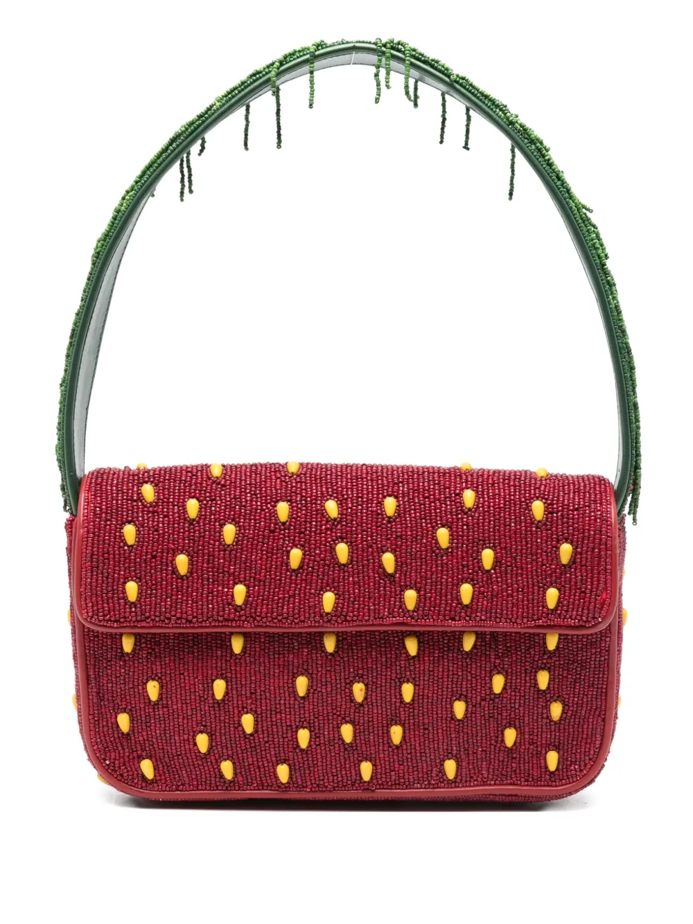 STAUD Tommy beaded strawberry-motif shoulder bag Rood