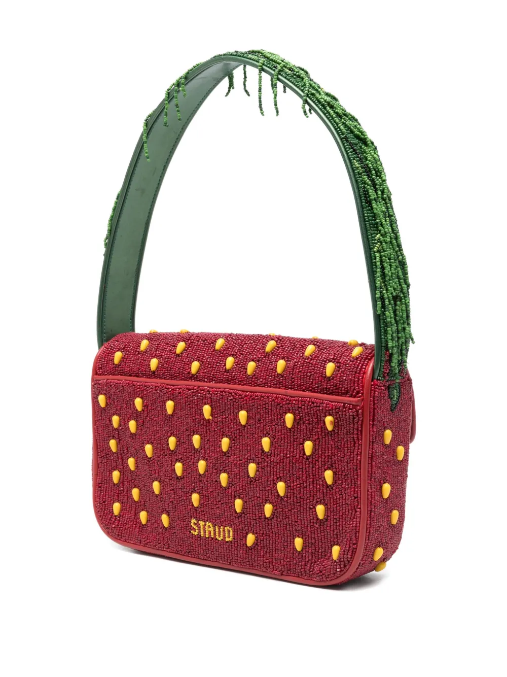 STAUD Tommy beaded strawberry-motif shoulder bag Rood