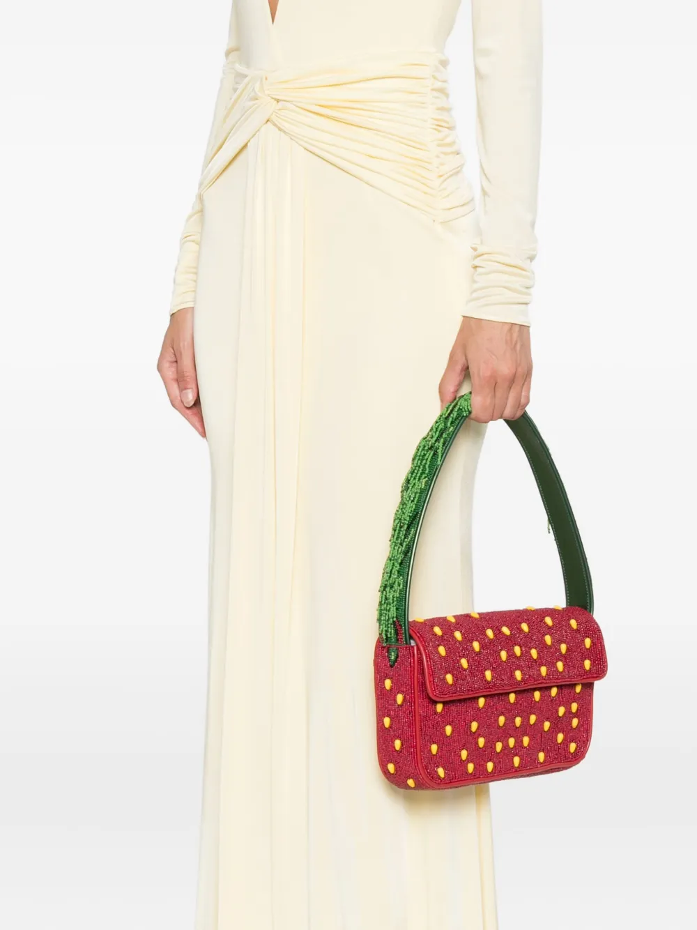 STAUD Tommy beaded strawberry-motif shoulder bag Rood