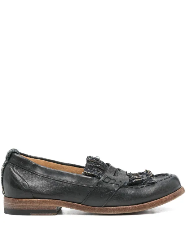 Sartori Gold frayed-detail Leather Loafers Blue FARFETCH TH
