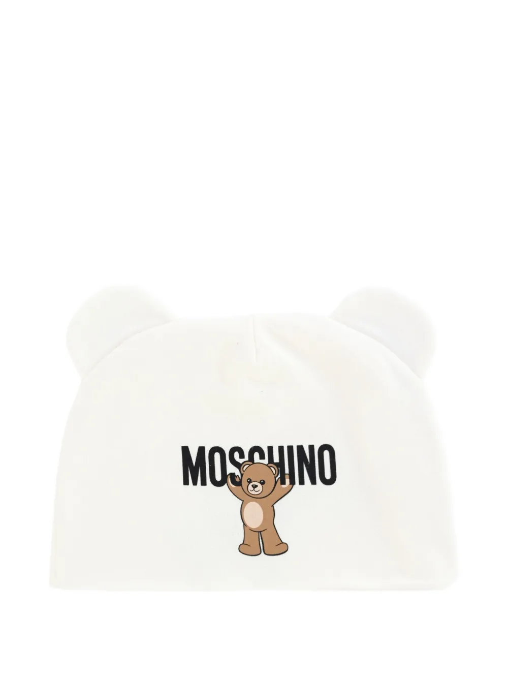 Moschino Babies' Teddy-print Ear-flap Beanie In White