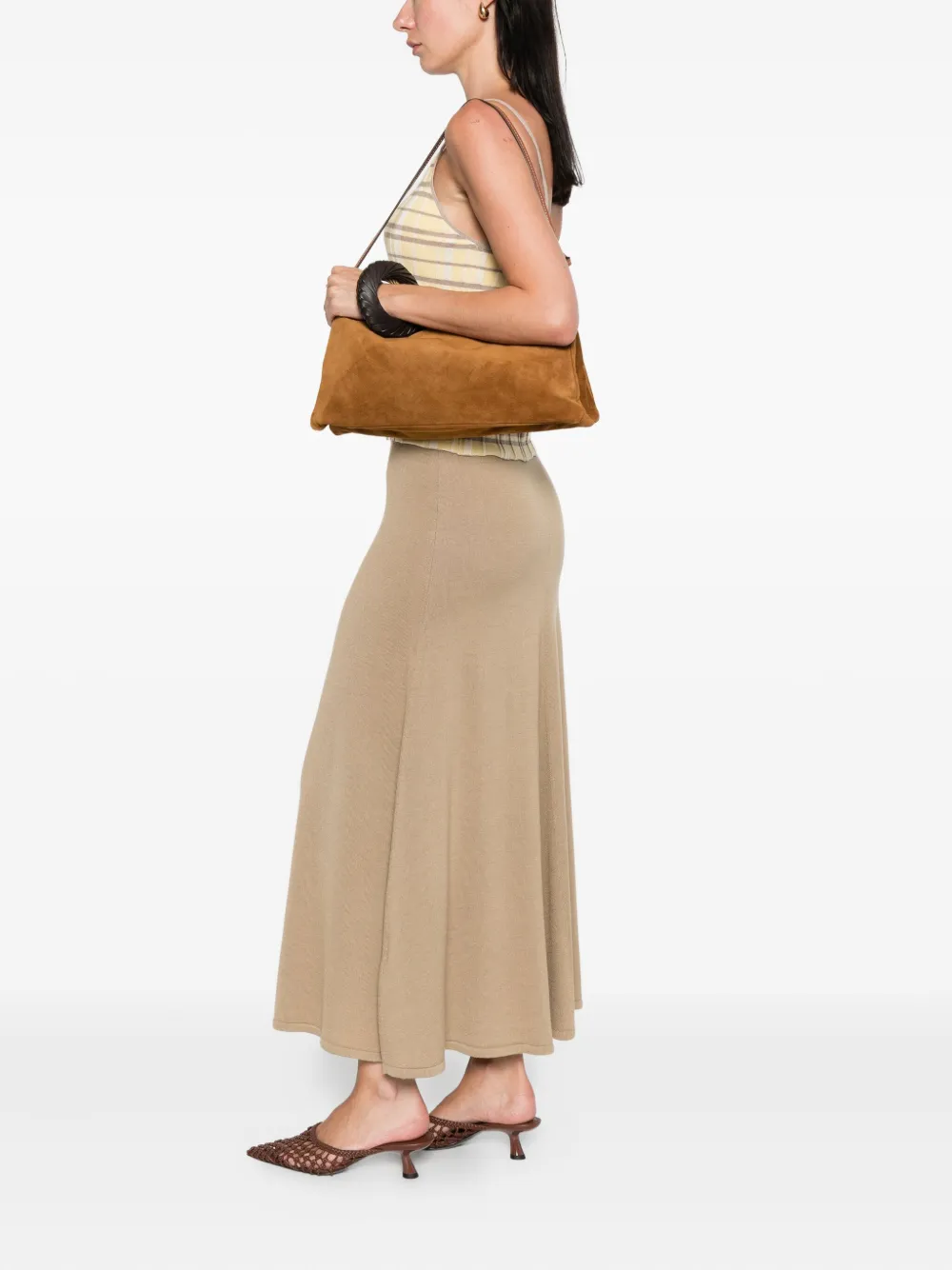 STAUD Harlow knotted-strap suede shoulder bag Bruin