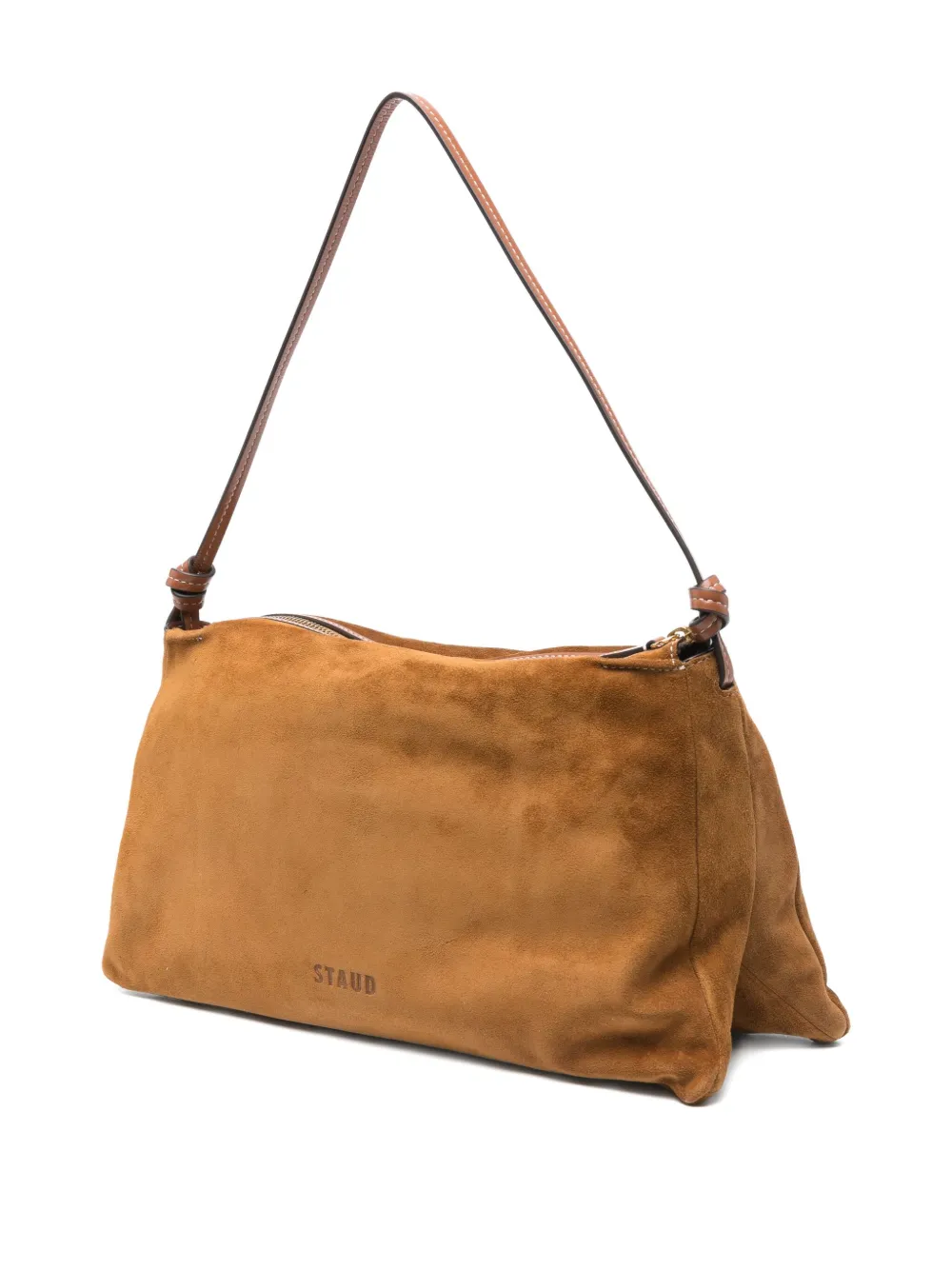 STAUD Harlow knotted-strap suede shoulder bag Bruin