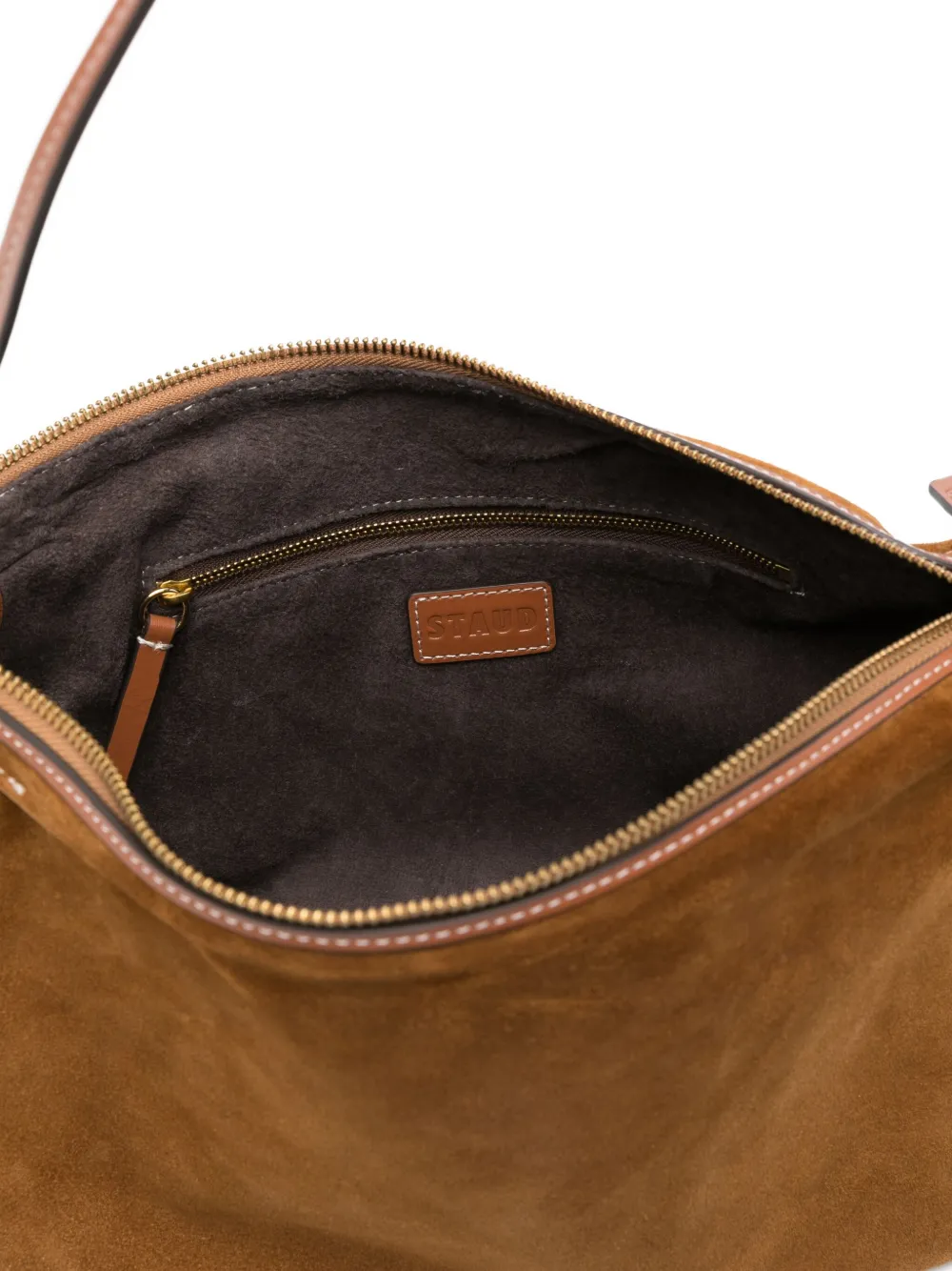 STAUD Harlow knotted-strap suede shoulder bag Bruin
