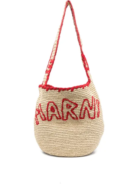 Marni logo-embroidered paper shoulder bag