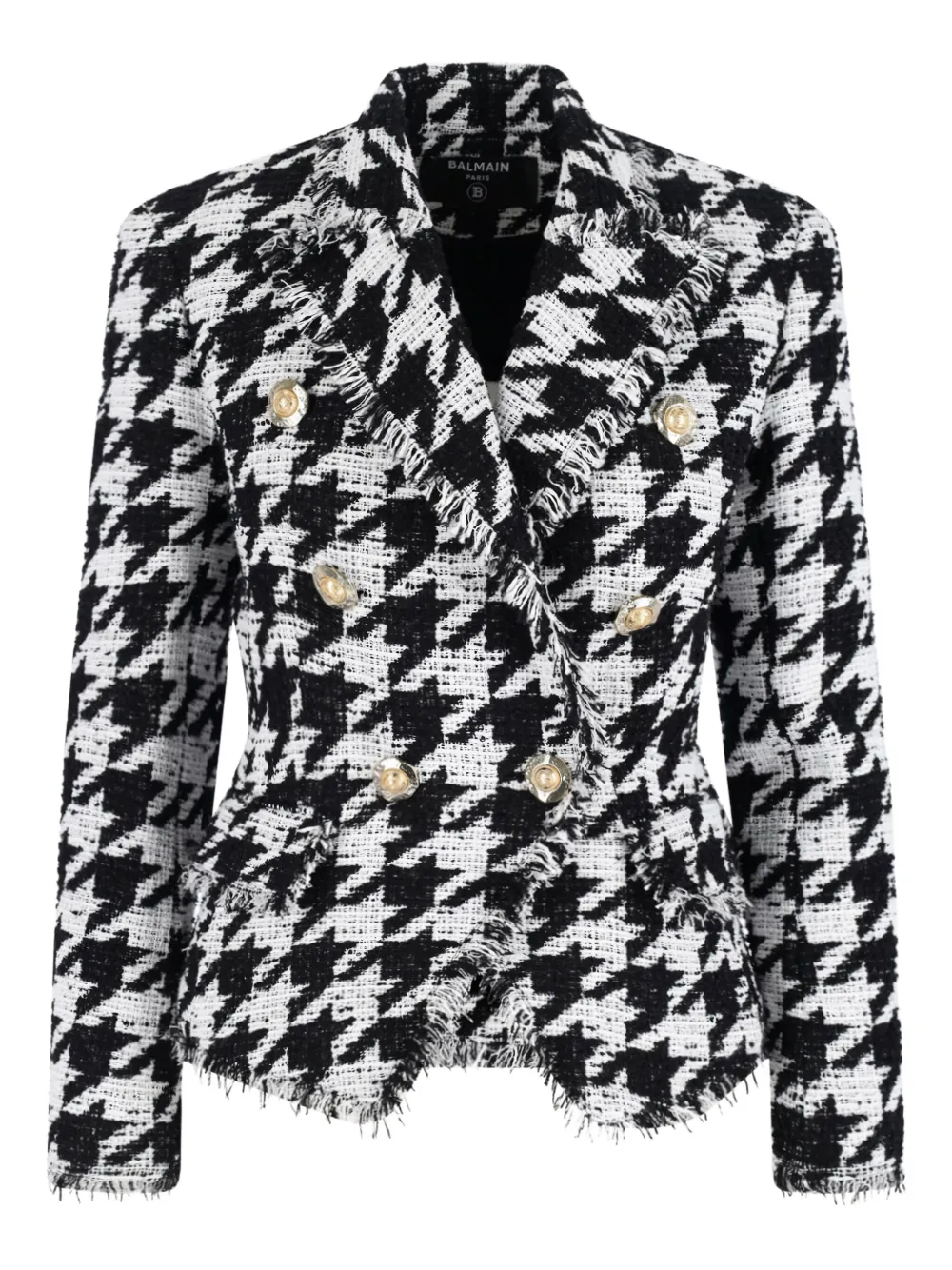 Balmain Houndstooth-pattern Fringed Blazer