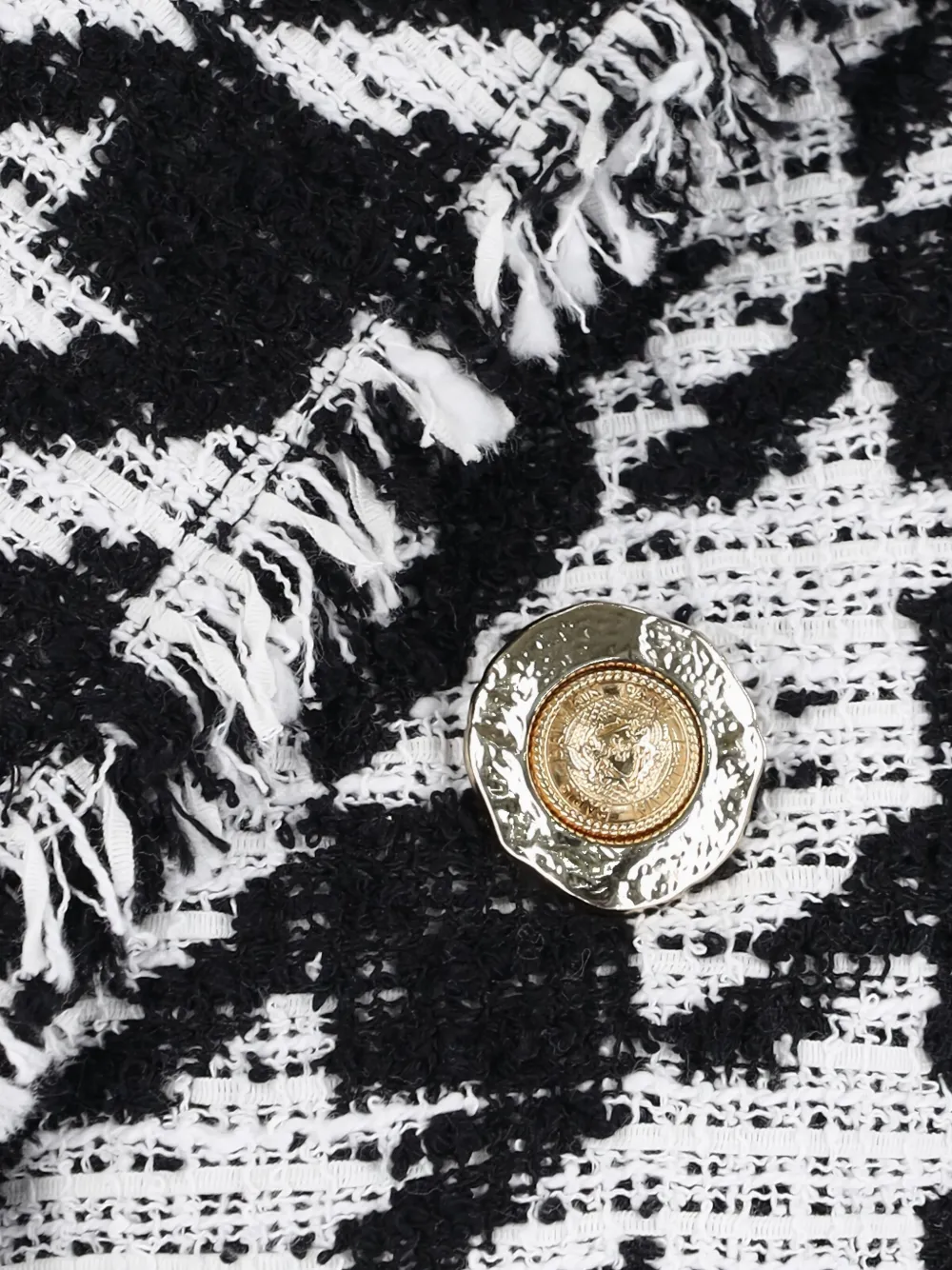 Balmain Blazer met pied-de-poule print en franje Wit