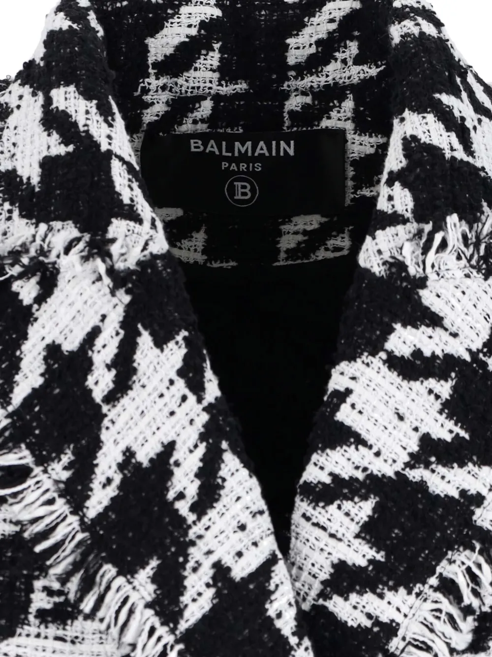 Balmain Blazer met pied-de-poule print en franje Wit
