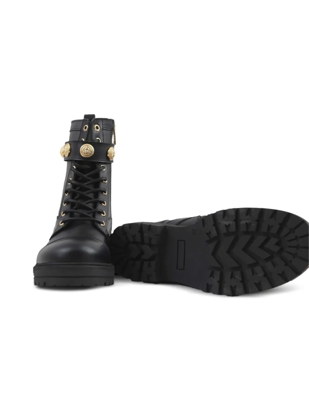 Balmain Kids medallion strap boots Zwart