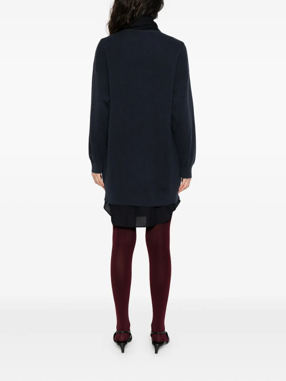 Brunello Cucinelli ribbed tie-neck dress Blauw