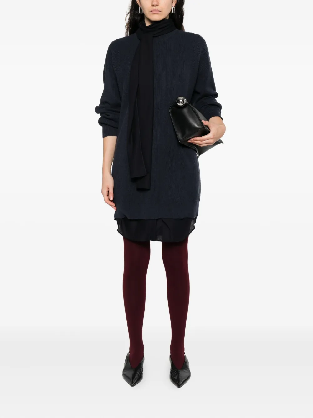 Brunello Cucinelli ribbed tie-neck dress Blauw